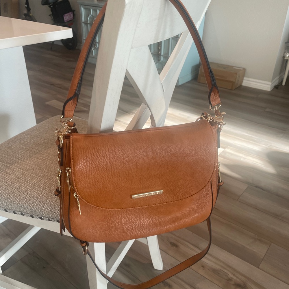 Poppy & Peonies Cognac Leather Shoulder Bag